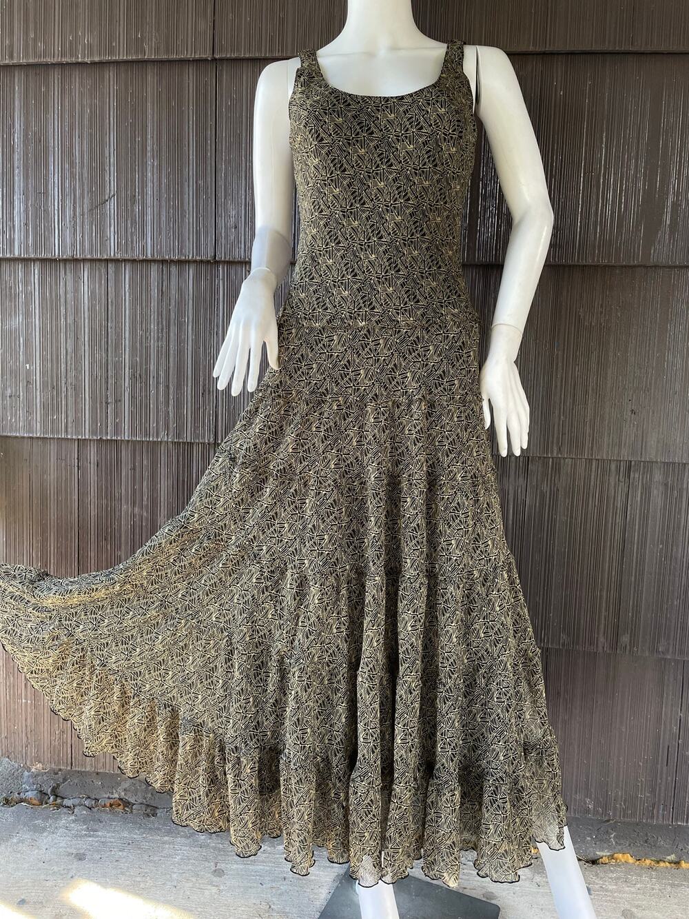 🔥Y2K Jones New York Geometric Tiered Flowy Sleeveless Maxi Dress Boho Whimsigoth